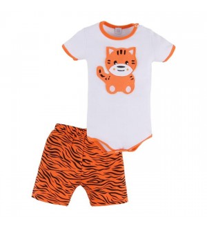 Conjunto Body Tigre | Cor: Branco e Laranja